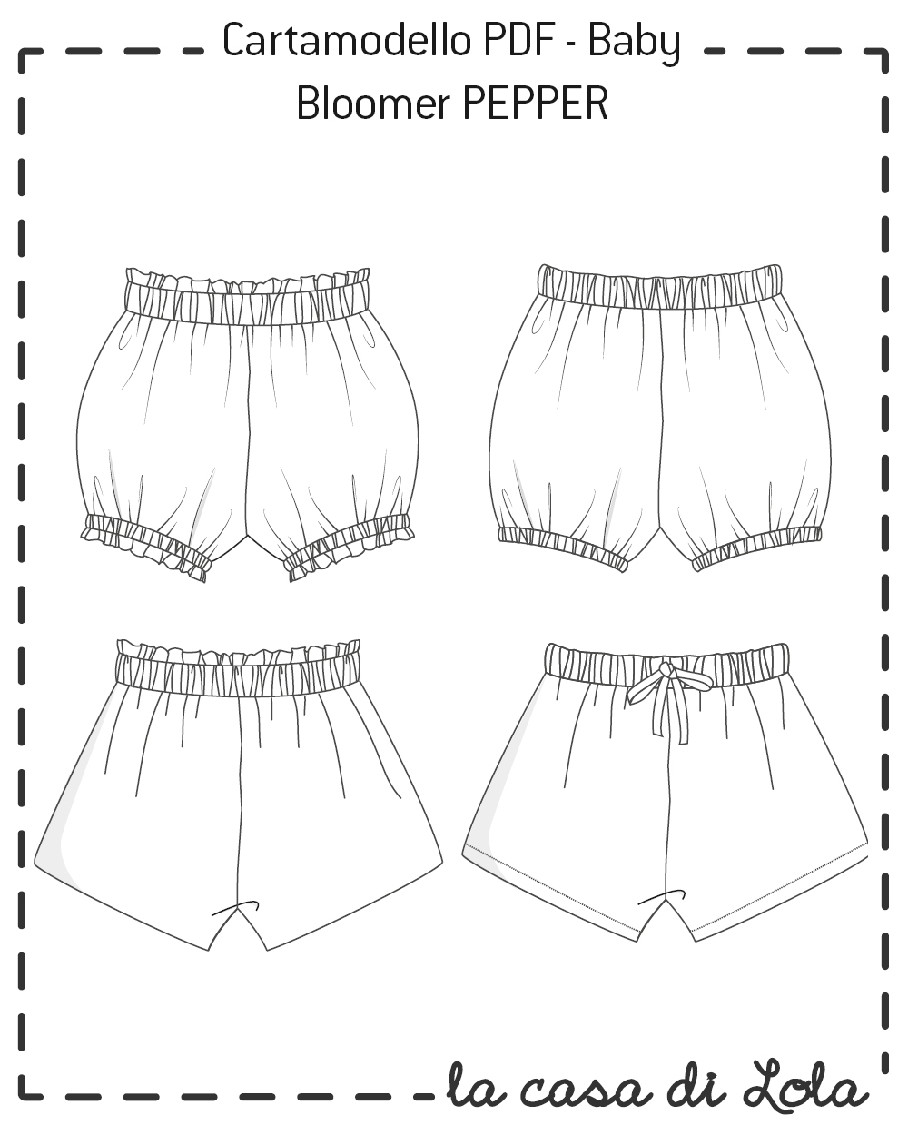 Cartamodello pantaloncino - bloomer per bimbi, scaricabile in Pdf